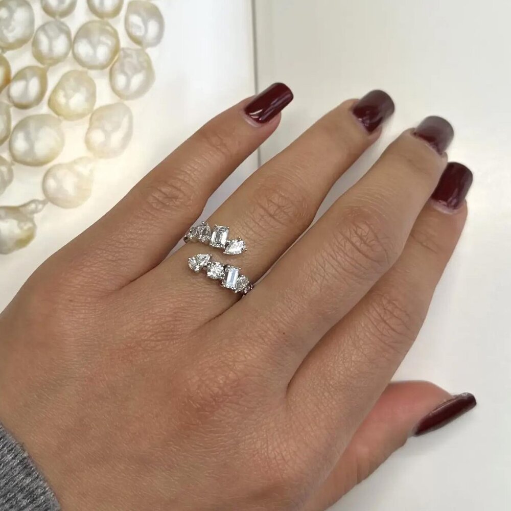 Multi Shape Lab Grown Diamond Bypass Ring 18K White Gold 1.65Cttw